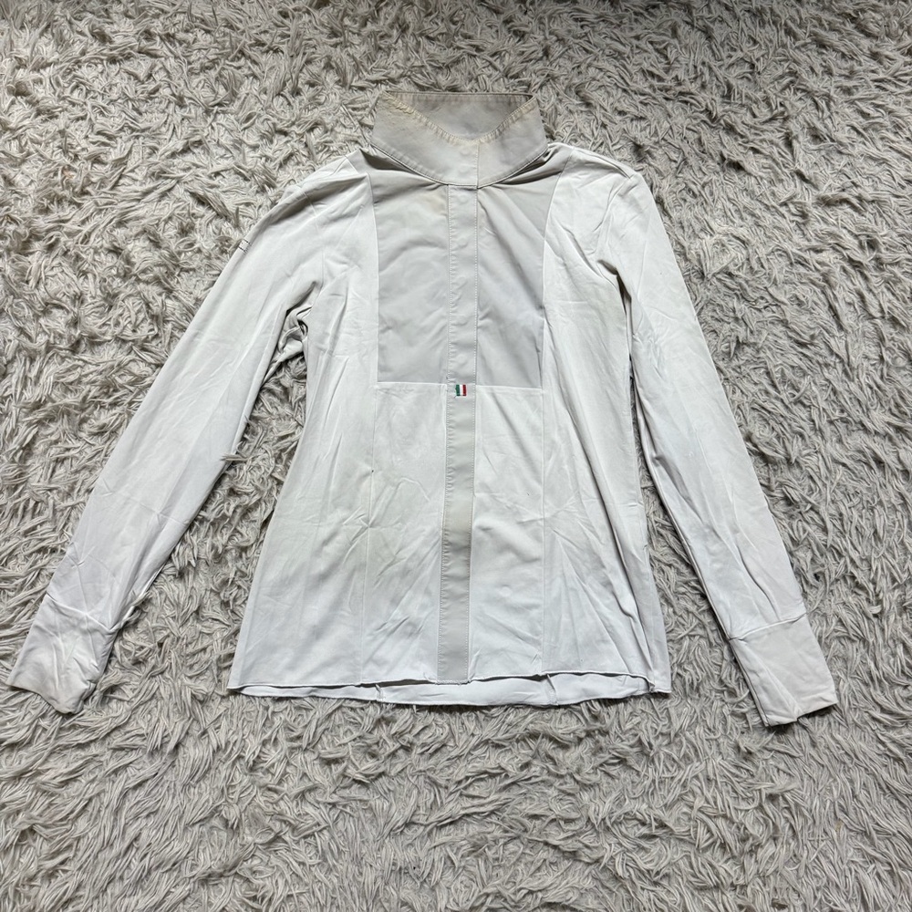 Girl’s Size 14 White For Horses Long Sleeve Horseback Riding Show Shirt